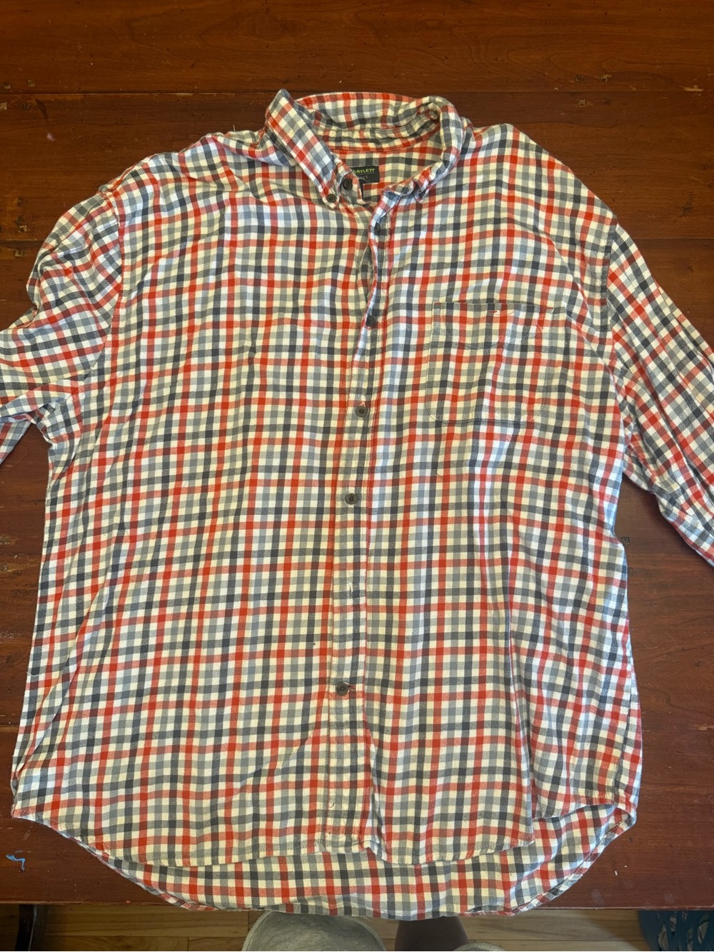 Men's Orange, Blue & White Checked Button-Down Shirt